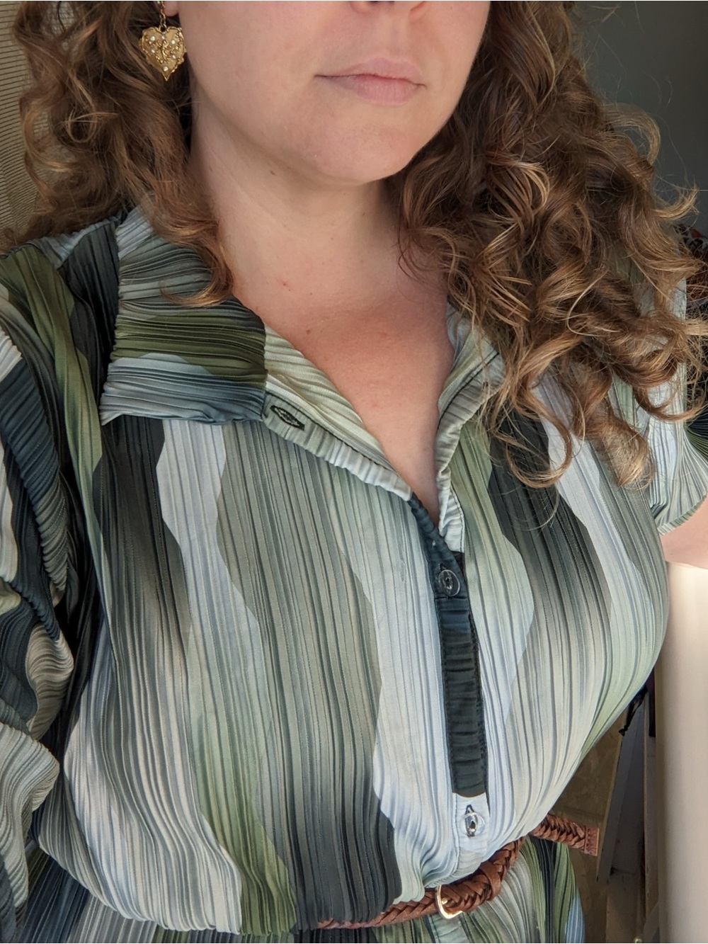 Boohoo Green Striped Button-Front Shirt Dress